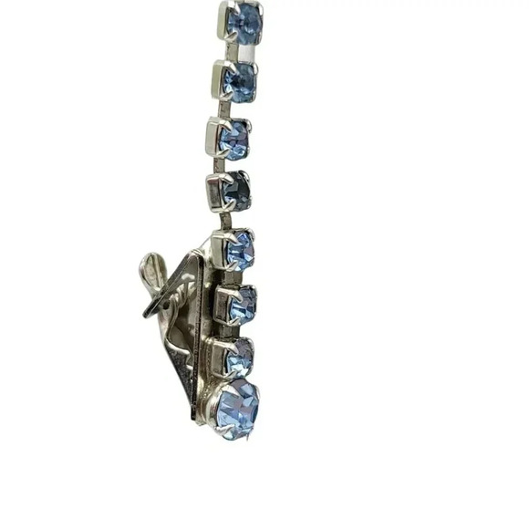 Blue Glass Rhinestone Silver Tone Vintage Sweater Clip Set of Two - Picture 3 of 5
